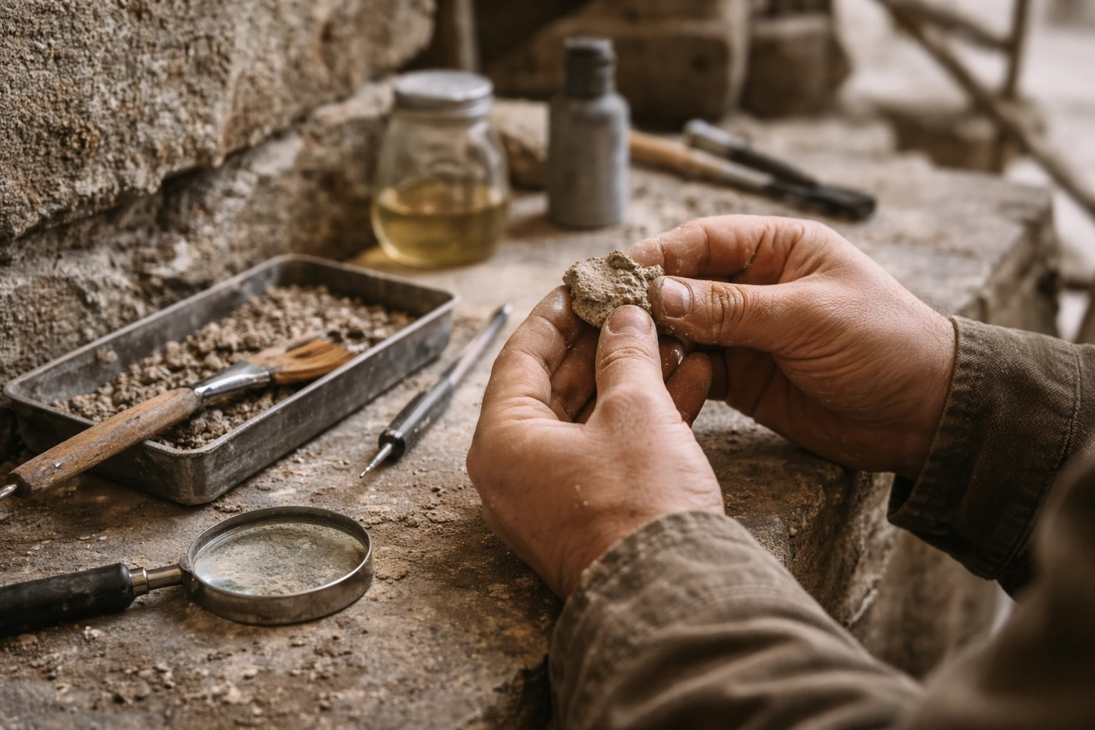 Mortar sample analysis close-up